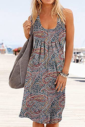 Image of Camisunny Women Casual Loose Tank Dresses Sleeveless Beach Vacation Dress Swing Pleated U Neck Fashion Soft
