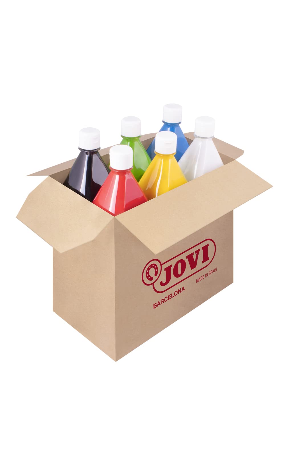 Jovi - Témpera líquida, Estuche 6 botes de 1L, Colores Primarios, escolar | Fácil de lavar, Sin gluten,