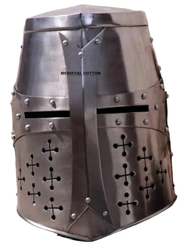 Medieval cotton Handmade Medieval Knight Templar Helmet | Large Crusader Helmet with Templar Cross | Historical Replica Helmet for LARP, Cosplay, Reenactment, and Display