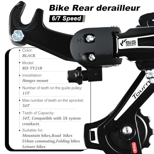 VERKSTAD Bike Rear Derailleur Tourney RD-TY21B 6/7 Speed Derailleur Hanger Mount for Mountain, Road,Trail,Folding,Commuter Bike - Thumbnail 3