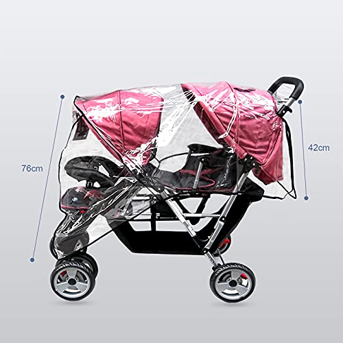 Universal Regenschutz für Zwillingskinderwagen Weicher Ungiftiger Regenverdeck Regenhaube Transparenter Windschutz Staubschutz Geschwisterwagen Regenhülle Wasserdichte Abdeckung für Buggy Sportwagen