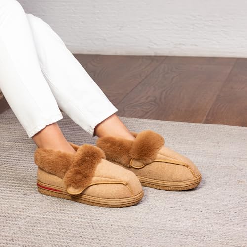 Women's Cozy Adjustable Slippers Wide Fit, Plush Faux Fur Lining, Non-Slip Sole, Comfortable House Shoes for Arthritis, Swollen Feet & Diabetes Relief 5
