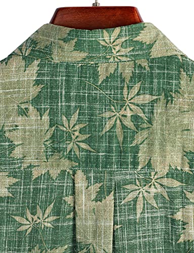 Vatpave Mens Front Pocket Hawaiian Shirts Casual Floral Shirts Short Sleeve Button Down Beach Tropical Shirts 3X-Large Green Leaves Flower #TOP5