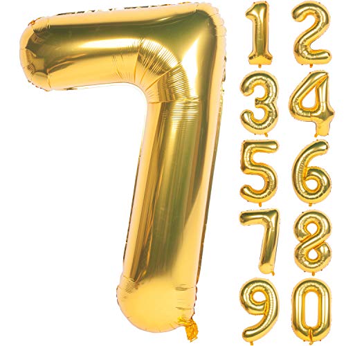 Image of 40In Large Gold Number Balloon 7 Aluminum Foil Mylar Big Number Balloon 0-9 | Suitable for Gold Birthday Parties, Weddings and Anniversary Photography