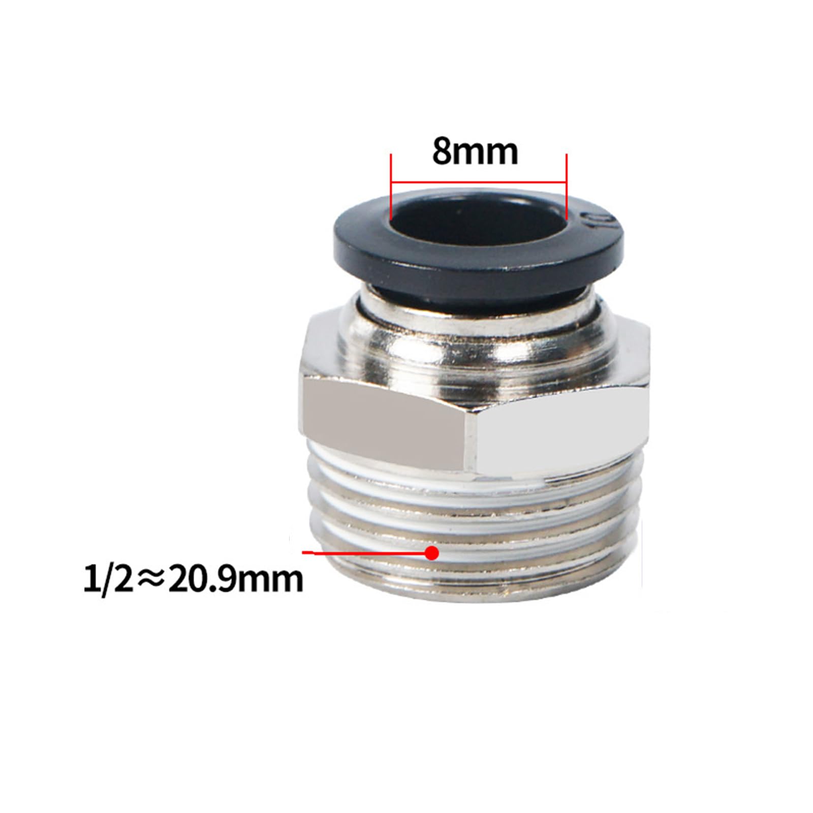 10 Pcs Straight Pneumatic Connectors, Black Air Hose Push to Quick Connect Brass Fittings Adapter, 8mm x 1/2" Male Thread - Image 2