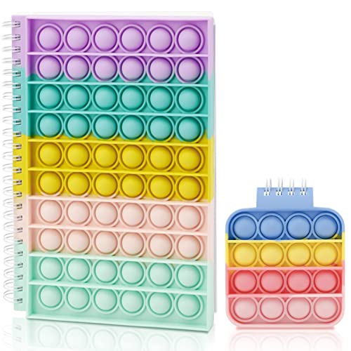 Fidget Notebook, Grathia A5 Pop Bubble Fidget It Spiral Notebook with Mini Memo Notepad 50 Sheets Pop Journal Fidget Notebook with Scale Rainbow Push Bubble Notepad for Relieving Stress and Anxiety