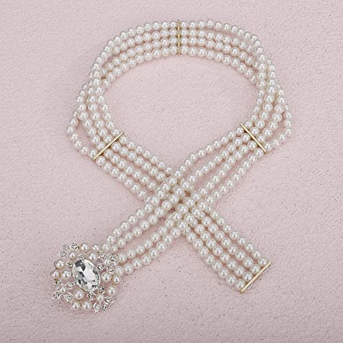 Jumwrit Elastic Pearl Belt for Women Rhinestone Big Pearl Flower Waist Chain Layered Pearl Wedding Dress Belt Sash Off White Round Pearl Bridal Belt（Style 3）4