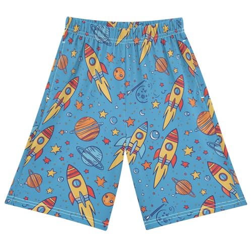 ALAZA Cartoon Solar System Planet Space Blue Pajama Shorts Sleep Shorts Pant Lounge Pajama Bottoms Elastic Waist with Pockets