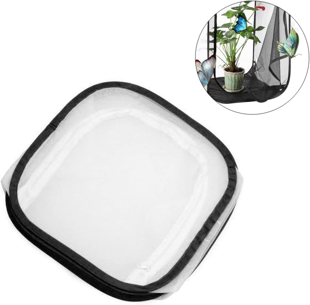 Butterfly House,Stick Insect Enclosure 23.6x23.6x35.4'' Collapsible Butterfly Cage Transparent Insect Cage Net with Zipper and Handle Portable Caterp illar Butterfly Habitat