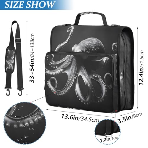 Image of 3 Ring Zipper Binder with Shoulder Strap Octopus 1.5 inch Binders Keeper Large Capacity Multi Pockets for School Office Supplies