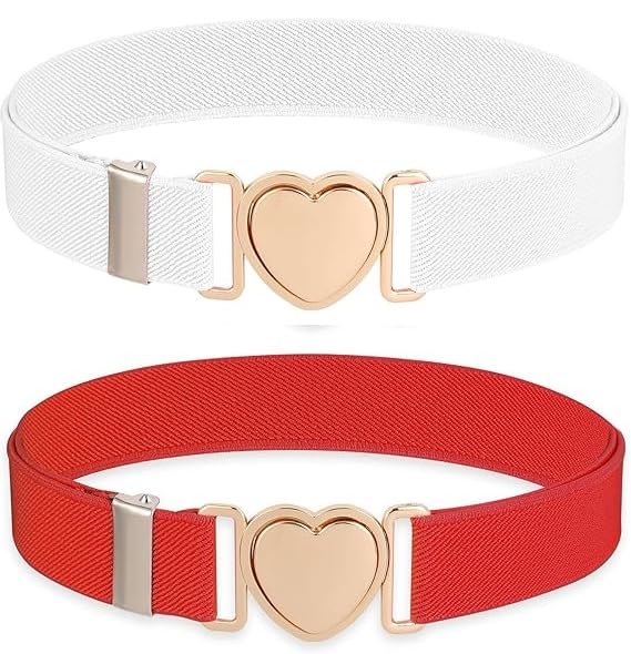 2 Pcs Girls Elastic Waist Belts,for Girls Adjustable Heart Buckle Stretch Belts for Pants Jeans Dress