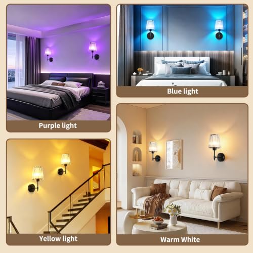 Image of Crystal Battery Operated Wall Sconce Set of 2, Rechargeable Wireless Wall Lights with 5200mAh Dimmable Bulbs and Remote,15 Colors Wireless Wall Lamps for Bedroom Living Room Hallway Decor-Clear black