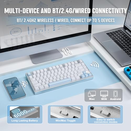 Image of YUNZII AL75 PRO 75% Wireless Mechanical Gaming Keyboard,Full Aluminum CNC,BT /2.4G /Wired,PBT Keycaps,Gasket Mounted Hot Swap,Custom RGB Backlight, Programmable for Mac /Win (Silver, Cocoa Cream V2)