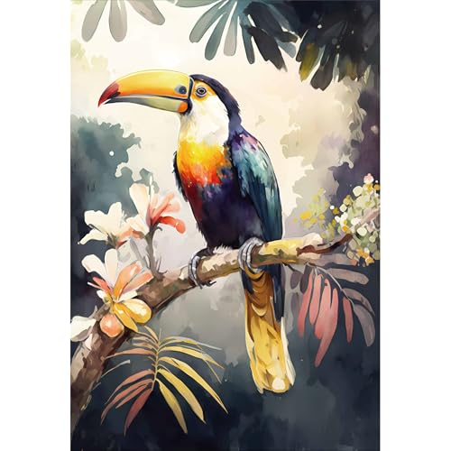 CREAFOMIFE 1000 Teile Puzzle für Erwachsene, schwierig & herausfordernd, großes Puzzle, Geschenk für Erwachsene Puzzle-Liebhaber, Tukan-Ölgemälde-Stil (70 x 70 cm)