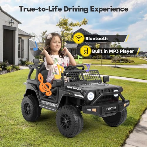 Funtok R05A Kids Ride On Truck, Upgraded 12V 7Ah Electric Car W/Parent Remote Control, Wide Seat, 3 Speeds, Spring Suspension, Led Lights, Usb, Bluetooth, Battery Powered Vehicles thumb #5