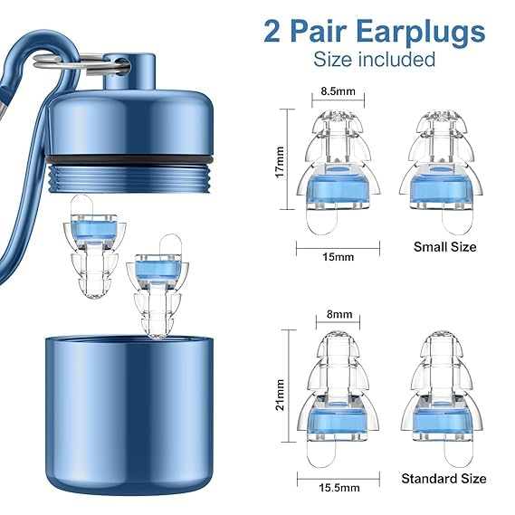 Image of Ear Plugs for Noise Reduction Ear Protection EarPlugs for Sleep,Concerts,Work,Study,8 Size Eartips with Small Box,Perfect Silicone Earplugs for Noise Reduction (Blue2, 2 Pair)