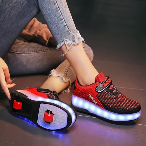 Ufatansy Roller Shoes Girls Boys Sneakers Roller Skate Shoes Kids Skateboarding Shoes USB Charging Light Up Wheels Skates(13 M US=31CN,Red) - 2