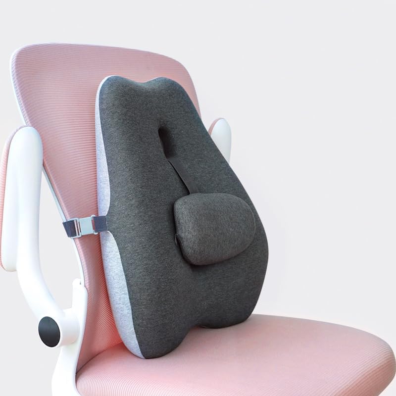Image of Grin Health SitCorrect 2-in-1 Customizable Orthopedic Lumbar Support Cushion - Adjustable Dual-Panel Memory Foam Backrest Pillow with Moveable Pad for Tailored Posture Correction for Office Chair