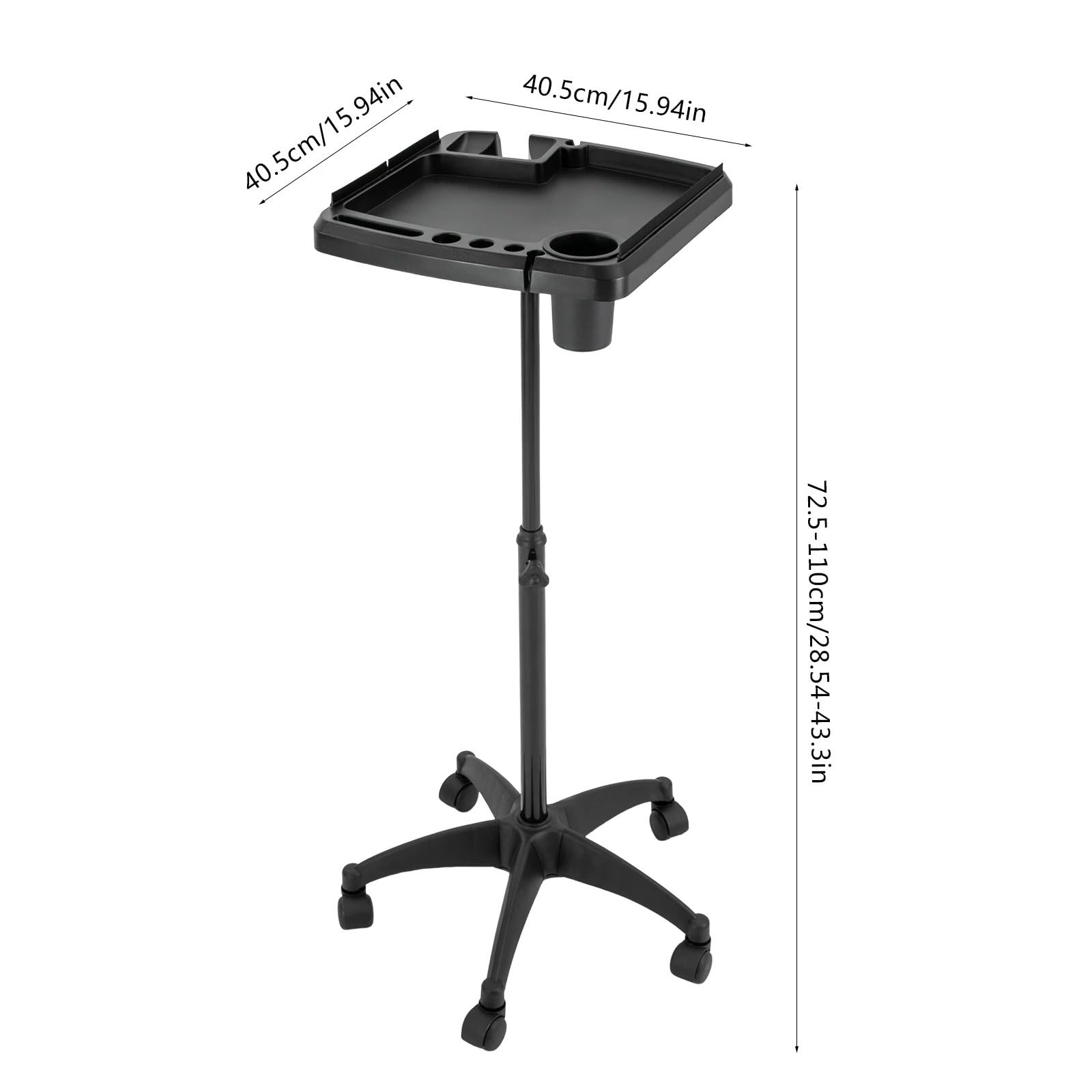 Carrello per Estetista Carrello for Vassoio for Salone di Bellezza Carrello Mobile Regolabile for Estensioni dei Capelli Carrello for Strumenti for Tatuaggi Altezza 72,5-110 cm(Black)