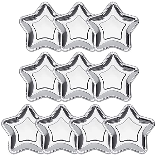 Lot de 50 assiettes en papier jetables en forme d'étoile argent-18 cm- Motif pentagramme Pour Noël, Halloween,dîner,mariage, anniversaire,pique-nique,apéritifs,fruits et desserts,décoration de table