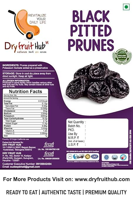 Dry Fruit Hub California Pitted Prunes 1Kg – No Added Sugar, High Fiber, Soft Dried Plums Seedless for Snacking and Baking