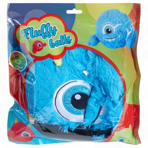 MIJOMA Plüschball Ø23cm mit Handpumpe – Kuscheliger aufblasbarer Softball – Flauschiger Ball aus Plüsch – Aufblasspielzeug für Kinder (Monster – Blau)