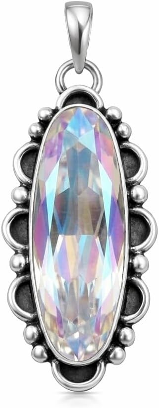 NKG Oval Pink Oyster Copper Turquoise Pendant Necklace – 925 Silver Plated Vintage Boho Crystal Necklace for Women