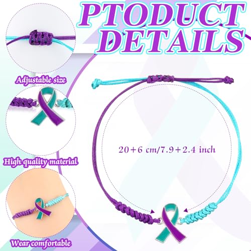 60 Pcs Purple Teal Suicide Prevention Awareness Accessories Include 30 Braided Bracelets 30 Ribbon Pins Mental Health Suicide Prevention Gifts for Women Cancer Survivor Jewelry2