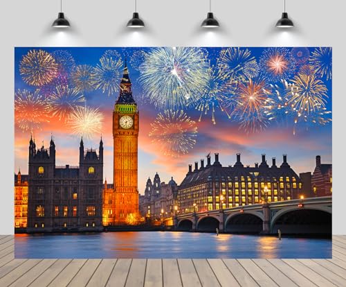 chnywork 6x4ft Big Ben Backdrop England Parliament House Westminster Bridge London Night View Fireworks Background London New Year Eve Party Decor Travel Portrait Photo Studio Booth Prop Wallpaper