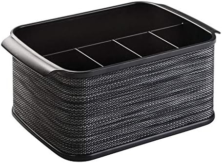 mDesign Cutlery Holder with Handles - Decorative Cutlery Basket for Kitchen, Garden or Picnic - Storage Box with Large Compartments - Black
