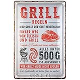 Nostalgic-Art Retro Blechschild, Grillregeln – Geschenk-Idee für Grill-Fans, aus Metall, Vintage-Design zur Dekoration mit Spruch, 20 x 30 cm