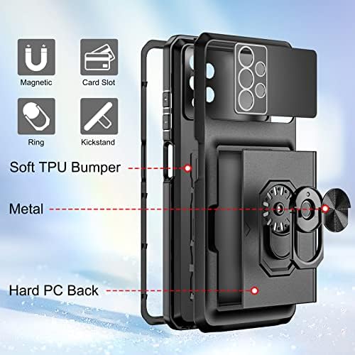 Coolden for Samsung A13 4G Case Wallet Case with Card Holder Slot Ring Kickstand Case Armor Military Grade Shockproof Case Heavy Duty Protective Case Phone Case Cover for Samsung Galaxy A13 4G-Black