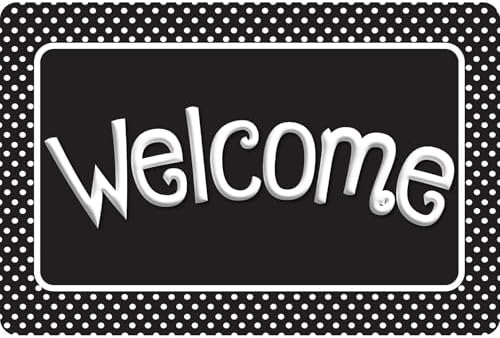 Ashley Productions Smart Poly, The Original Fun Mat, Welcome Mat, 15.5" x 23.5", Black and White Polka Dots, Welcome image 2