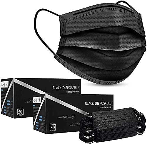 100pks Disposable Face masks | Breathable Triple Layer Mouth Cover with Elastic Ear loops| UK Seller (Black)