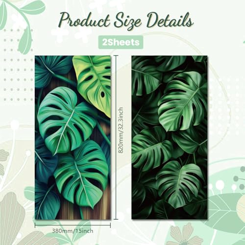 Image of Peacoblue Wheelie Bin Stickers 2 Sheets Monstera Leaves Sticky Dustbin Stickers Decals, 15 inch x 32 inch Waterproof Large Wraps for Trash Cans Bins Fridges Door Wall Garden Outdoor Indoor Patio Decor
