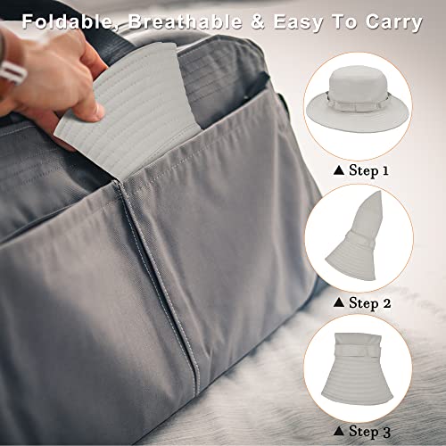 Muryobao Men Sun Hat Summer Outdoor Uv Protection Boonie Hats Wide Brim Foldable Windproof Bucket Cap For Hiking Safari Light Grey #TOP4