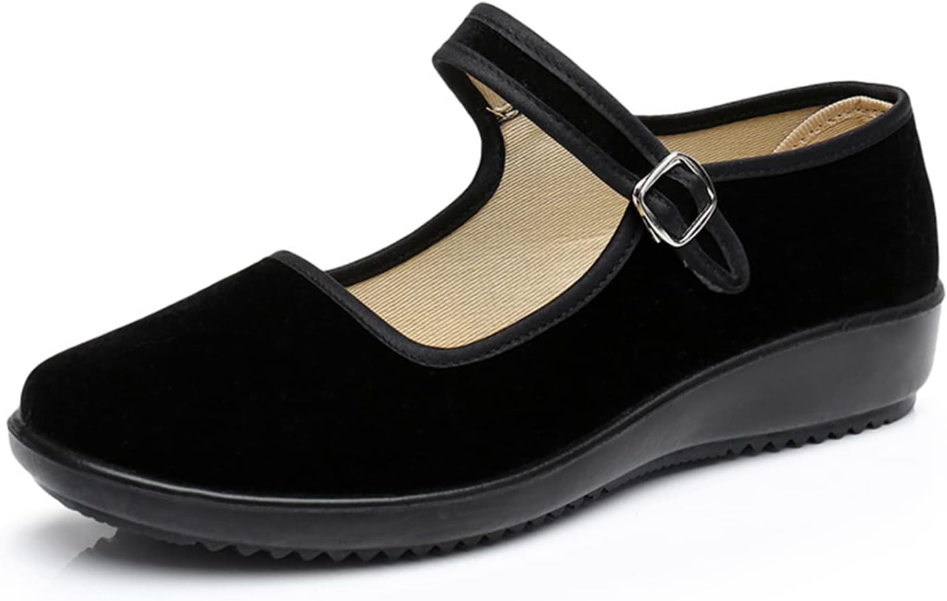 AioTio Upgraded Women's Velvet Mary Jane Shoes Black Cottton Old Beijing Cloth Flats Yoga Exercise Dance Shoes