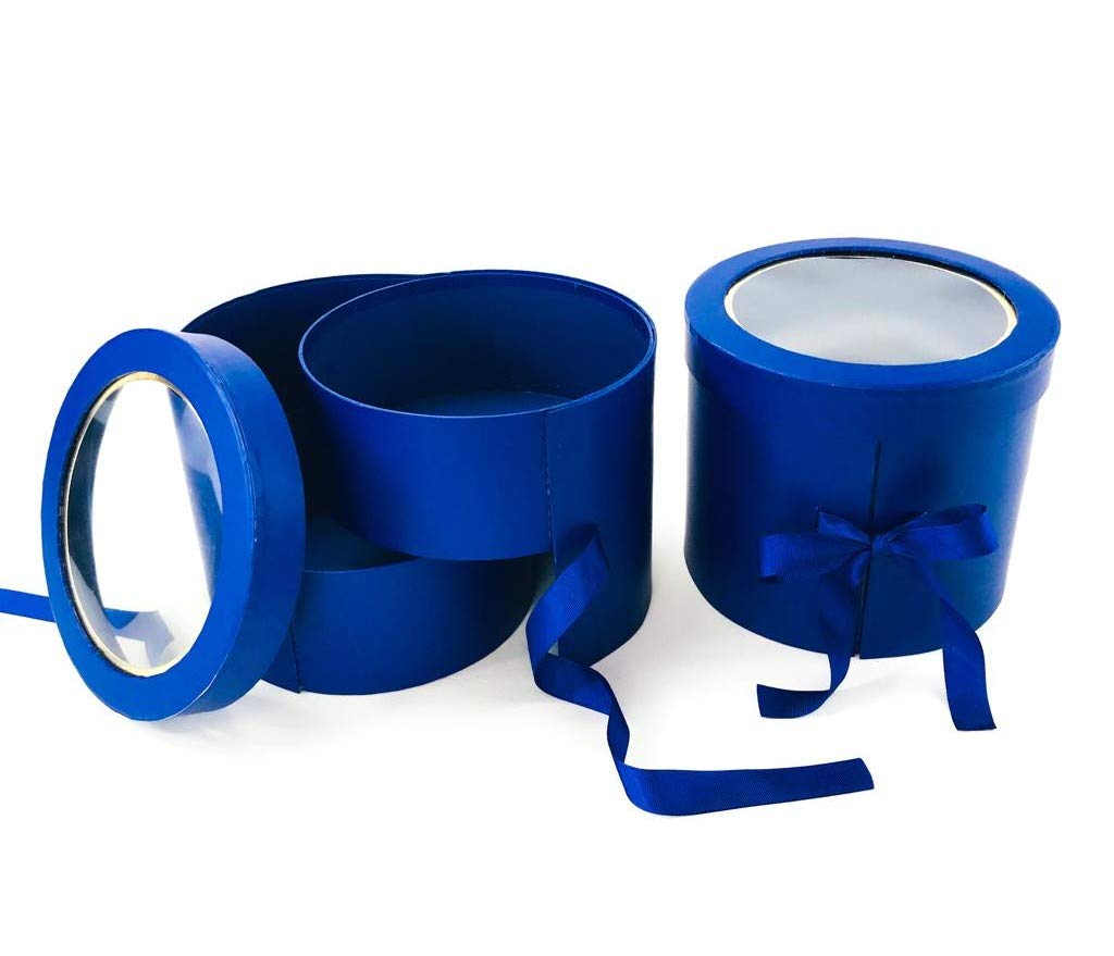 UNIKPACKAGING Premium Quality Round Flower Box, 2 TIER Gift Box with Lid, Size 7.8 dia. x 7 inch, for Luxury Style Flower Arrangements (Royal Blue)