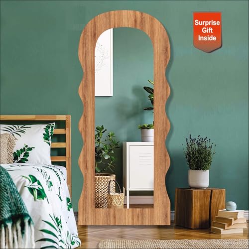 Image of Creative Arts n Frames 18x42 inch Long Wooden Irregular Curve Zigzag Shape Wall Hanging Wall Mount Full Length HD Mirror Home Decor Items (Natural Iqurel Oak Zigzag 4)