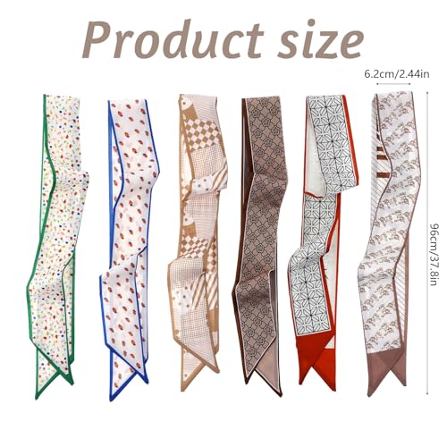 6Pcs Purse Scarf Handbags for Women, Travel Hair Head Skinny Hair Scarf Accessories with Bag Scarfs Handle for Package Band Gifts3