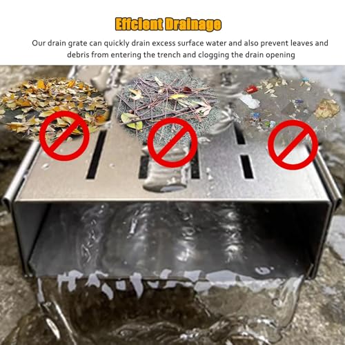 Griglia di scarico ultra sottile a forma di U in acciaio inox, confezione da 10 per drenaggio dell'acqua all'aperto, ideale per cortili, prati, sentieri e scantinati (7 x 3 x 100 cm), design durevole