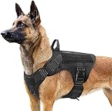 rabbitgoo Tactical Dog Harness for Large Dogs, Military Dog Harness with Handle, No-Pull Service Dog Vest with Molle & Loop Panels, Adjustable Dog Vest Harness for Training Hunting Walking, Black, XL