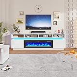 Picture of chartustriable Fireplace TV Stand for 100" TV, 93" LED Entertainment Center with 50" Fireplace & Power Outlets, High Gloss TV Stand, Gaming TV Media Console for Living Room, 93 Inch, White