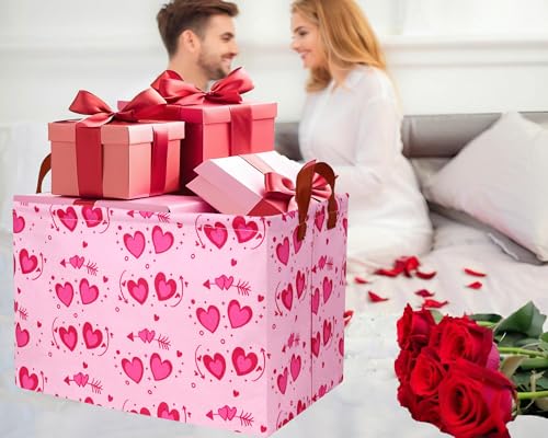 Image of Pink Valentines Day Basket Large Foldable Heart Shaped Storage Box for Gifts Kids Empty Storage Bins Rectangular Toy Organizer Decor (Two Love)