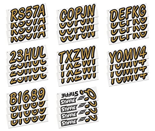 Image of STIFFIE Whipline Solid Metallic Gold /Black 3 inch Alpha-Numeric Registration Identification Numbers Stickers Decals for Boats & Personal Watercraft