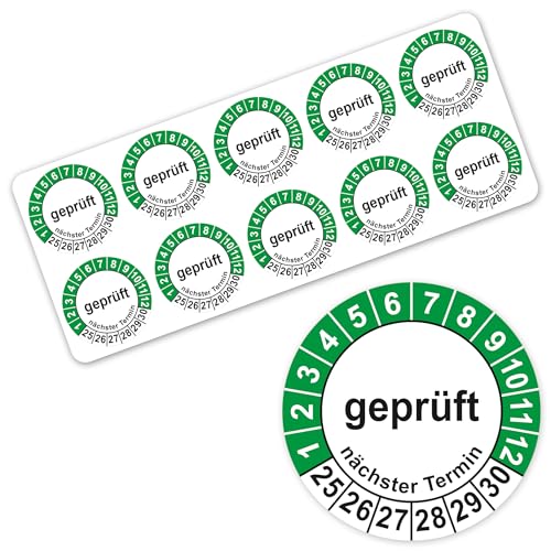 LabelTec Prüfplaketten geprüft nächster Prüftermin ⌀30mm Prüfaufkleber 2025-2030 Prüfetiketten Vinyl Aufkleber Plaketten Folie selbstklebend wasserfest LTB010 (100)