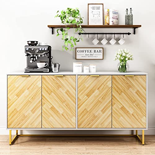 Modern Sideboard Buffet Cabinet, 55’’ Kitchen Buffet Storage Cabinet With Doors, White Sideboards And Buffets With Storage, Sideboards Storage Cabinet With Gold Metal Legs, Credenzas For Living Room #TOP5