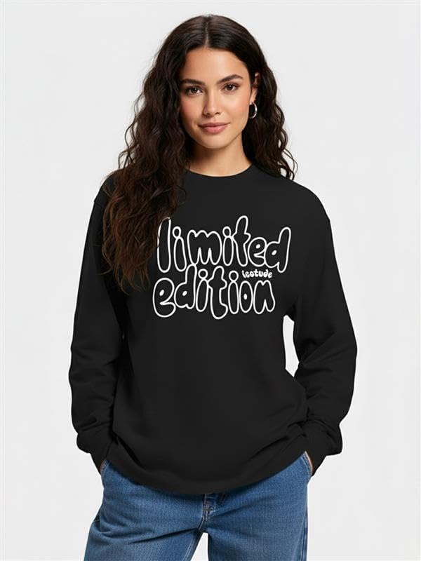 Image of LEOTUDE Full Sleeve Cottonblend Oversized Tshirt for Women, Round Neck
