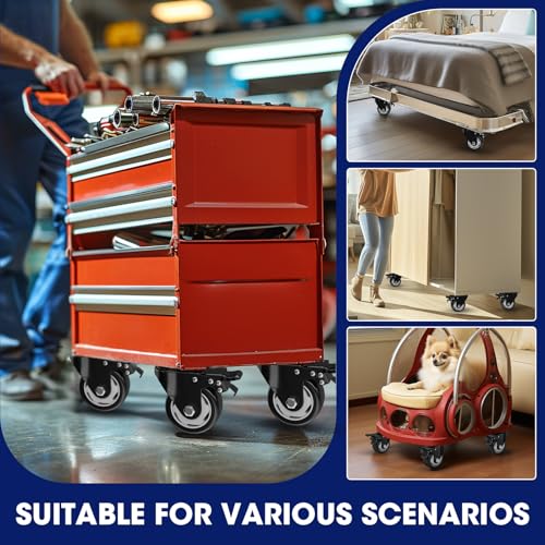 Image of 3 Inch Caster Wheels, Casters Set of 24, ASHGOOB Casters with Brake Heavy Duty, Industrial Locking Swivel Top Plate Castor Wheels for Workbench /Furniture /Cart. （AB Switch, Double Pedal Brake