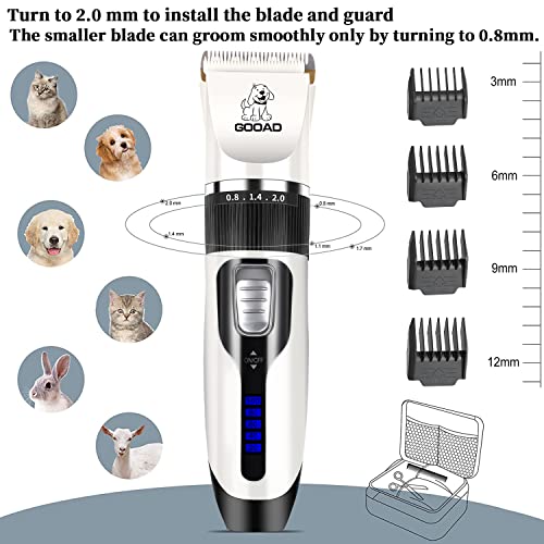 Gooad Dog Clippers Grooming Kit and Paw Trimmer,Cordless,Low Noise, Electric Quiet,Rechargeable, Dog Trimmer Grooming, Pet Hair Clippers for Thick Coats,Shaver for Small and Large Dogs Cats